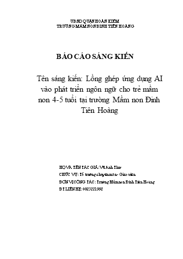 Báo cáo sáng kiến Lồng ghép ứng dụng AI vào phát triển ngôn ngữ cho trẻ Mầm non 4-5 tuổi tại trường Mầm non Đinh Tiên Hoàng