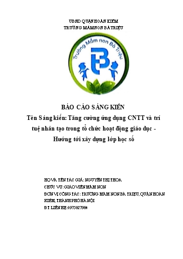 Báo cáo sáng kiến Tăng cường ứng dụng CNTT và trí tuệ nhân tạo trong tổ chức hoạt động giáo dục - Hướng tới xây dựng lớp học số