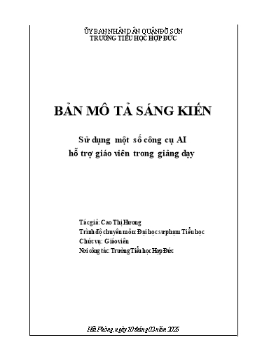 Mô tả Sáng kiến Sử dụng một số công cụ AI hỗ trợ giáo viên trong giảng dạy