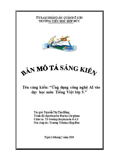 Mô tả Sáng kiến Ứng dụng công nghệ AI vào dạy học môn Tiếng Việt Lớp 5