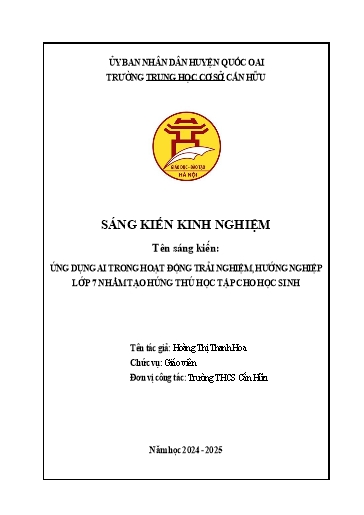 Sáng kiến kinh nghiệm Ứng dụng AI trong hoạt động trải nghiệm, hướng nghiệp Lớp 7 nhằm tạo hứng thú học tập cho học sinh