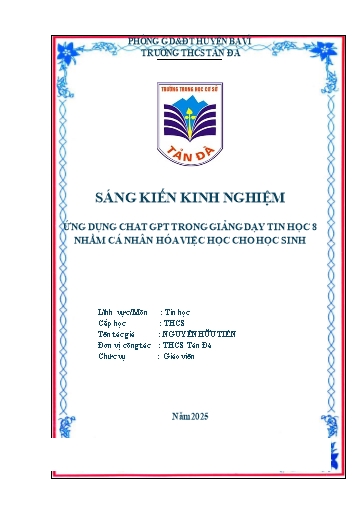 Sáng kiến kinh nghiệm Ứng dụng Chat GPT trong giảng dạy Tin học 8 nhằm cá nhân hóa việc học cho học sinh