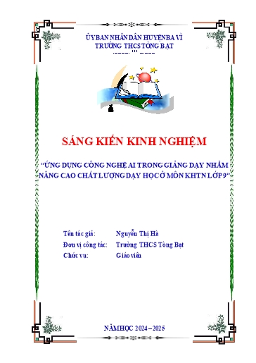Sáng kiến kinh nghiệm Ứng dụng công nghệ AI trong giảng dạy nhằm nâng cao chất lượng dạy học ở môn KHTN Lớp 9