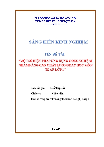 Sáng kiến kinh nghiệm Ứng dụng trí tuệ nhân tạo AI nhằm nâng cao chất lượng dạy học môn Toán Lớp 2