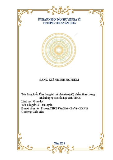 Sáng kiến kinh nghiệm Ứng dụng trí tuệ nhân tạo (AI) nhằm tăng cường khả năng tự học của học sinh THCS