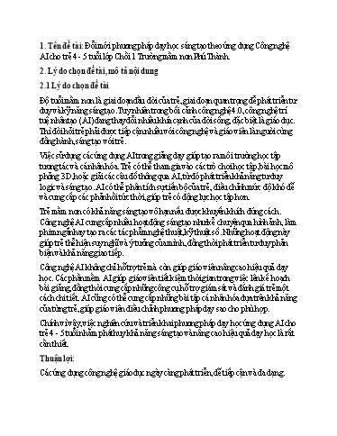 SKKN Đổi mới phương pháp dạy học sáng tạo theo ứng dụng Công nghệ AI cho trẻ 4 - 5 tuổi Lớp Chồi 1 Trường Mầm non Phú Thành