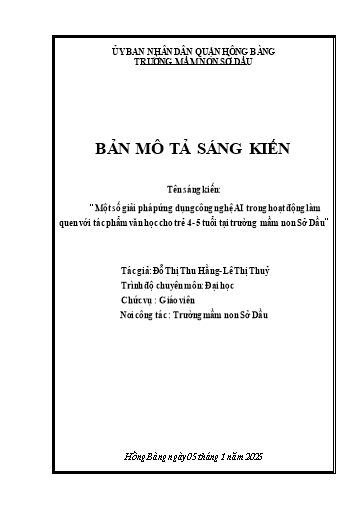SKKN Một số giải pháp ứng dụng công nghệ AI trong hoạt động làm quen với tác phẩm văn học cho trẻ 4- 5 tuổi tại trường Mầm non Sở Dầu