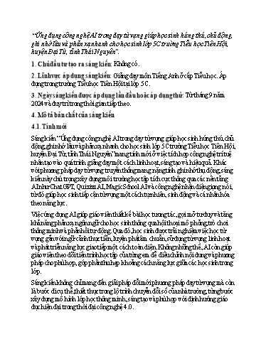 SKKN Ứng dụng công nghệ AI trong dạy từ vựng giúp học sinh hứng thú, chủ động, ghi nhớ lâu và phản xạ nhanh cho học sinh Lớp 5C trường Tiểu học Tiên Hội, huyện Đại Từ, tỉnh Thái Nguyên