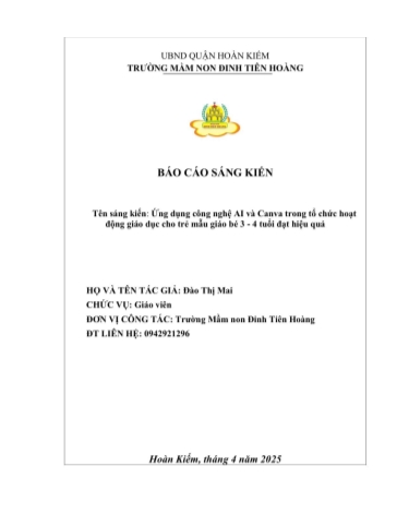 SKKN Ứng dụng công nghệ AI và Canva trong tổ chức hoạt động cho trẻ Mẫu giáo bé 3 - 4 tuổi đạt hiệu quả