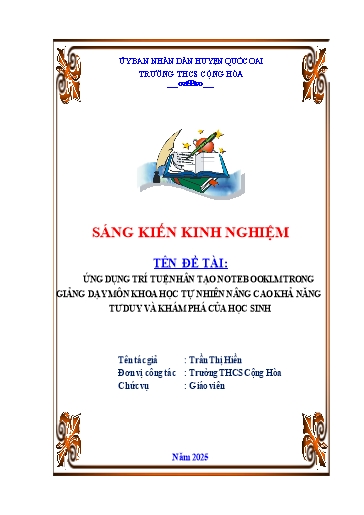 SKKN Ứng dụng trí tuệ nhân tạo NotebookLM trong giảng dạy môn Khoa học tự nhiên nâng cao khả năng tư duy và khám phá của học sinh