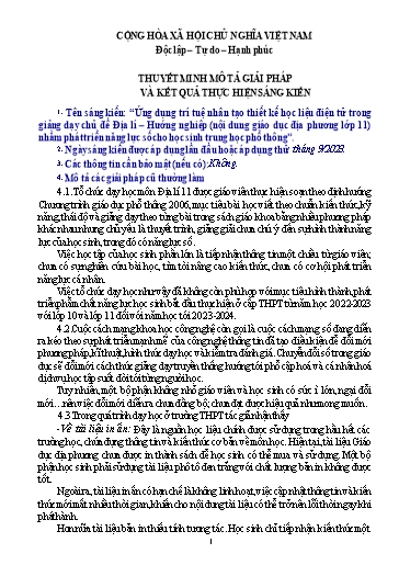 Thuyết minh Sáng kiến Ứng dụng trí tuệ nhân tạo thiết kế học liệu điện tử trong giảng dạy chủ đề Địa lí – Hướng nghiệp (nội dung giáo dục địa phương lớp 11) nhằm phát triển năng lực số cho học sinh Trung học ph
